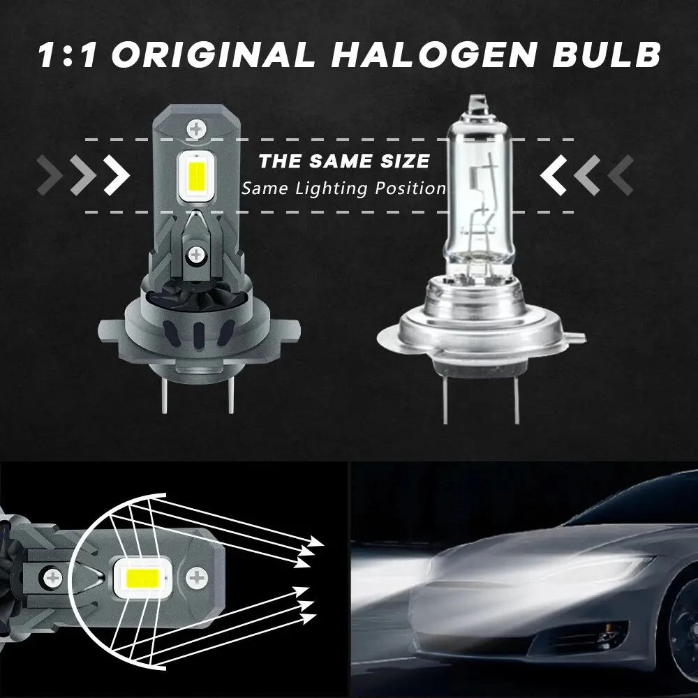 Minibombilla LED con ventilador para coche, lámpara de diodo de 12V, inalámbrica, 60W, 12000LM, 3570 K, CSP, H7, 6000 - imagen 4