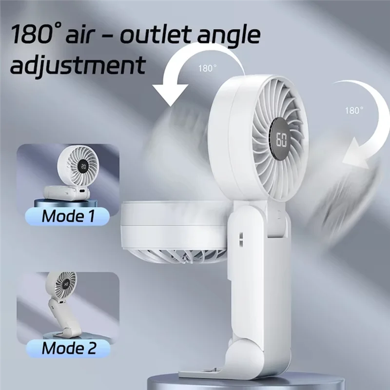 Ventilador colgante de cuello plegable para exteriores, Mini ventilador de refrigeración portátil de 1500Mah, ventilador recargable por USB de 5 velocidades con pantalla de visualización - imagen 5