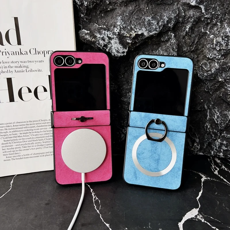 Funda plegable de lujo para Magsafe para Samsung Galaxy Z Flip 3 4 5 6, soporte de anillo giratorio, funda trasera protectora a prueba de golpes - imagen 3