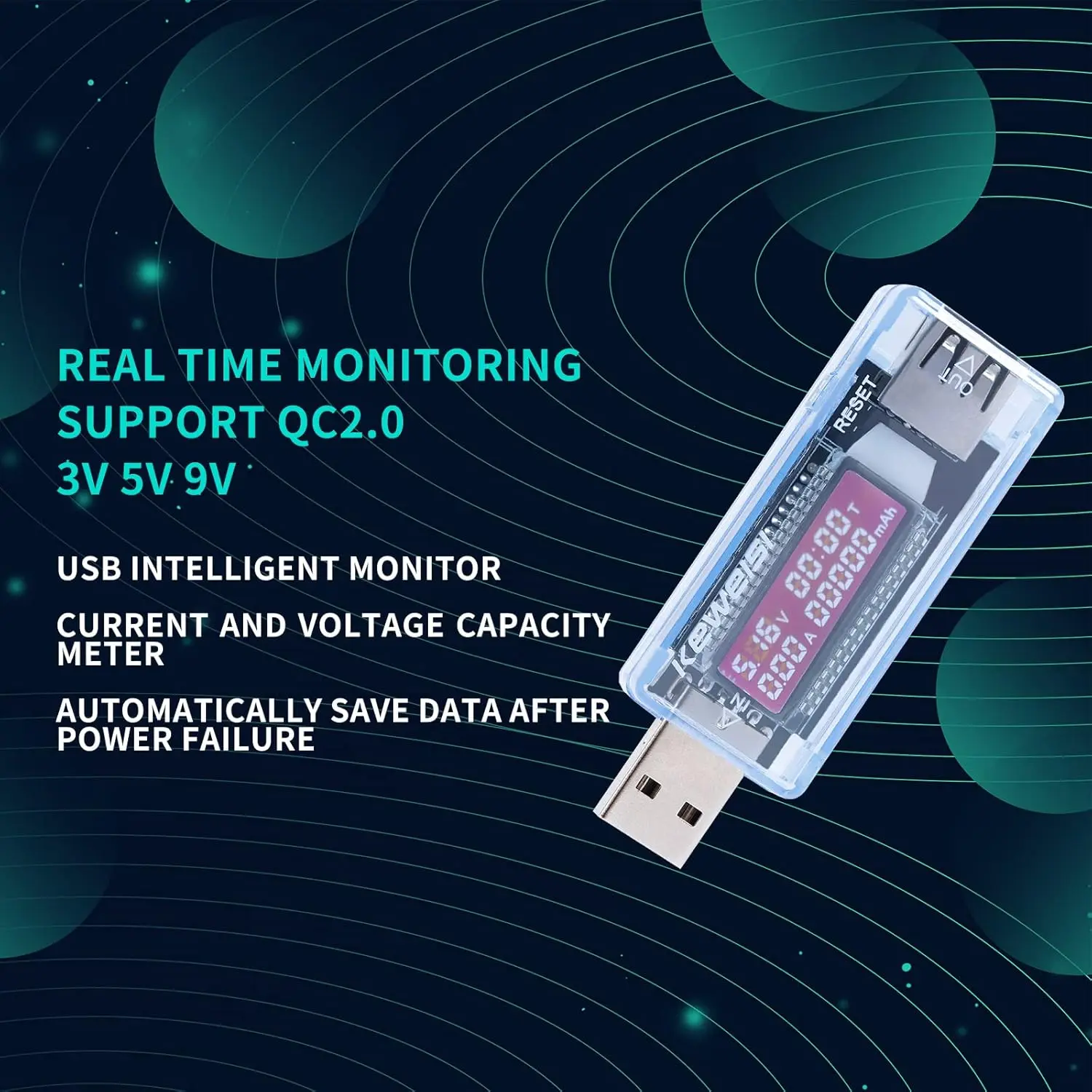 Probador USB de KWS-V20, voltímetro, amperímetro, multímetro, 3-9V, 0-3A, pantalla Digital LCD, probador de batería de energía para capacidad de energía móvil