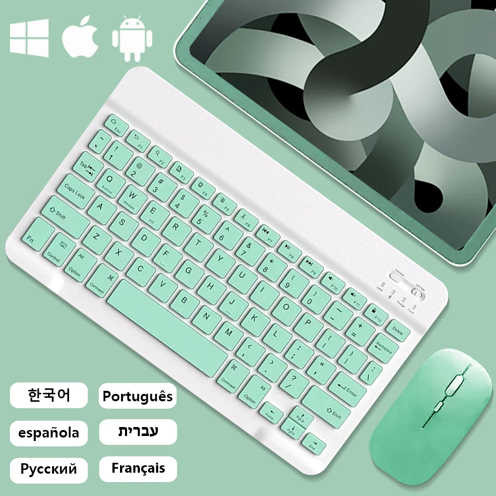 Para Android Ios Windows teclado inalámbrico Bluetooth multilingüe accesorios de ordenador teclado de tableta verde y ratón monomodo