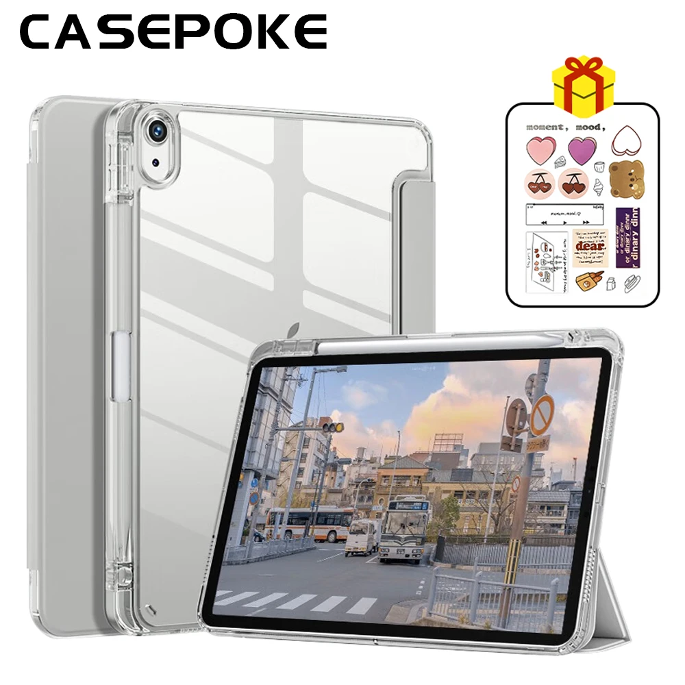 Funda para iPad 7th 8th 9th 10,2 funda transparente con portalápices funda para tableta para iPad Air 4 5 10,9 5th 6th 9,7 Pro 12,9 funda - imagen 2