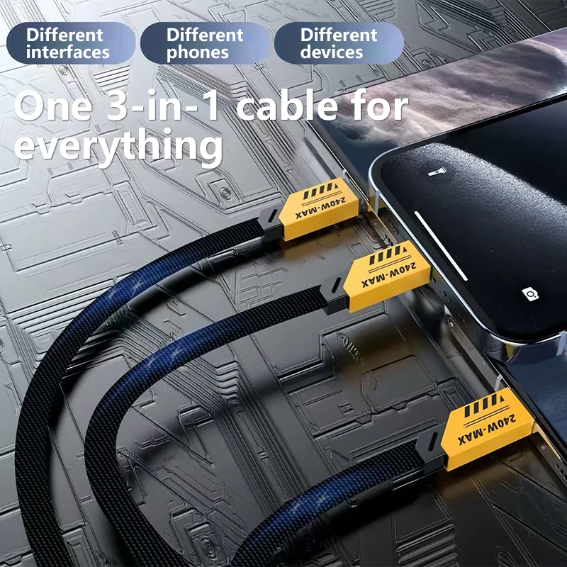 Cable de carga rápida 3 en 2 de 240W para Cable cargador Micro USB tipo C Cable de datos móvil de carga rápida multipuerto para iPhone Huawei - imagen 2