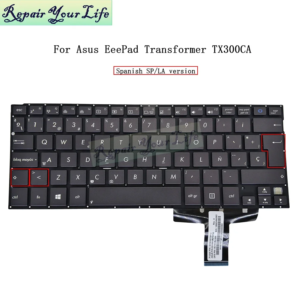 Teclado latino español UI para Asus TX300 TX300CA Transformer Book TX300C piezas de cuaderno Teclado 0KNB0-3627LA00 3627SP00 3627UI00 - imagen 3