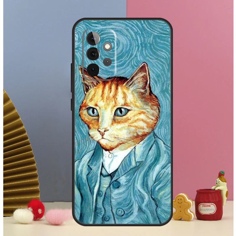 Funda de estética de Arte de gato divertido para Samsung Galaxy, A54, A34, A24, A14, A51, A71, A12, A32, A52, A72, A13, A33, A53, A25, A15 - imagen 4