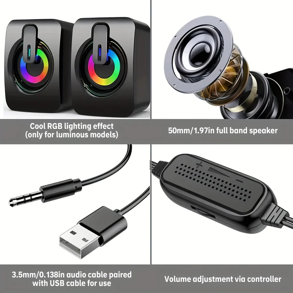 Altavoces De ordenador, caja De sonido para PC, micrófono estéreo HIFI, Caixa De Som con cable USB y luz LED para ordenador De escritorio, Audio para ordenador portátil - imagen 5