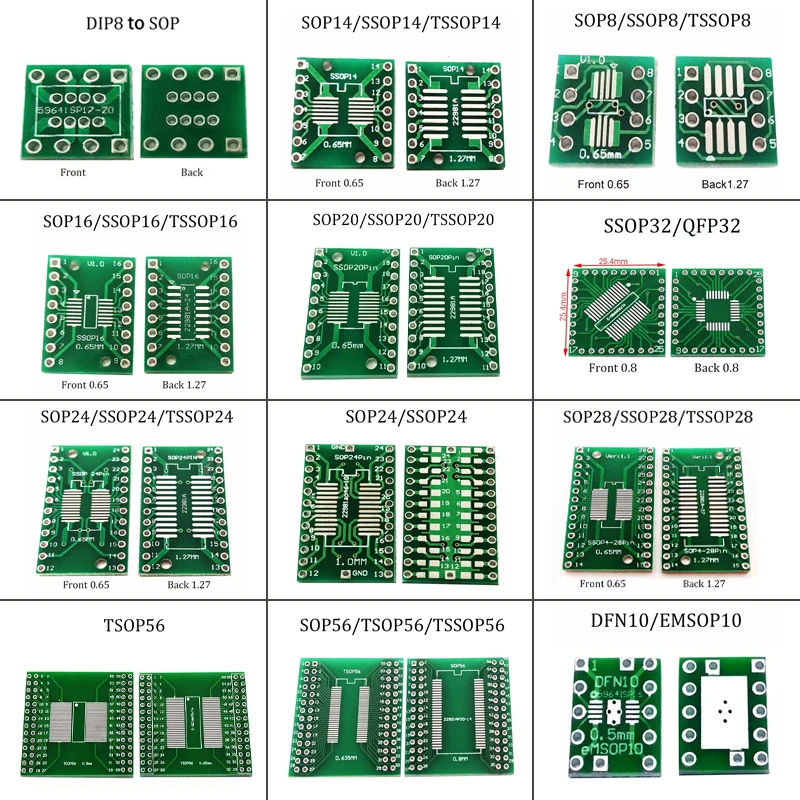 1 Uds placa PCB SMD se vuelve a DIP DFN10/EMSOP10 SOP SSOP TSSOP 8 10 14 16 20 24 28 32 56SMT a placa convertidora de adaptador DIP