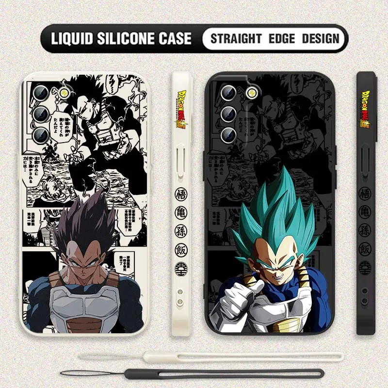 D-Dragon Ball Anime Vegeta para Samsung Galaxy S25 S24 S23 S22 S21 S10 FE Plus Ultra 5G cubierta de la caja del teléfono de cuerda izquierda líquida