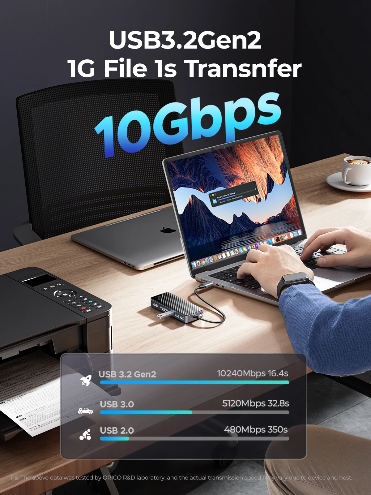 ORICO USB C HUB con carcasa SSD Estación de acoplamiento para computadora portátil con 4K 60Hz HDMI-Com 100W PD RJ45 SD/TF 10Gbps M.2 NVME SATA SSD 8TB - imagen 3