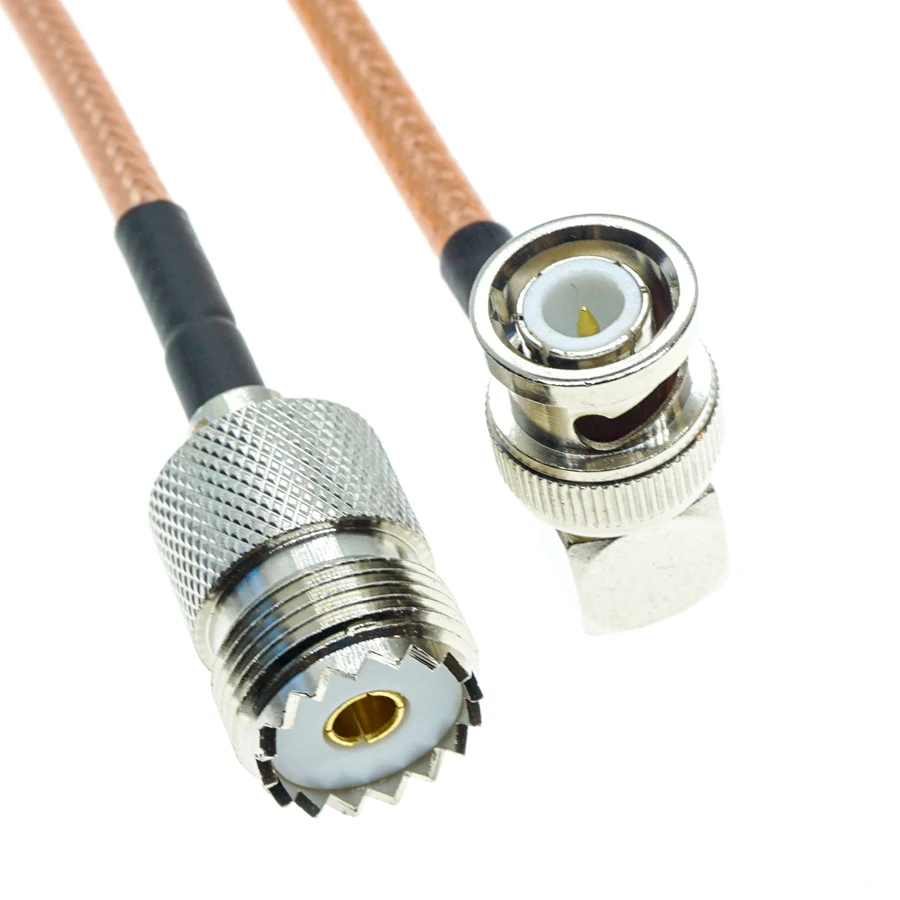 BNC macho de ángulo recto a UHF hembra SO239 RF coaxial Pigtail Jumper 50ohm Cable RG400 de doble blindaje - imagen 5