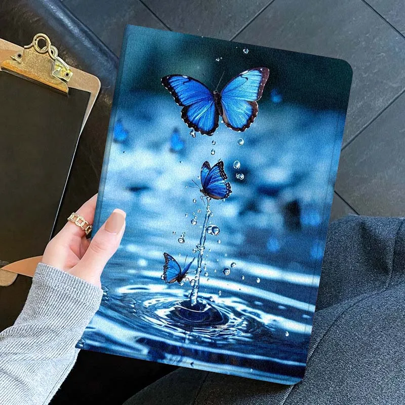 Hermosa arte de mariposa azul para iPad Pro Mini 1 2 3 4 5 6 7 7ta generación 12,9 10,5 13 11 7,9 8,3 M4 pulgadas funda para tableta