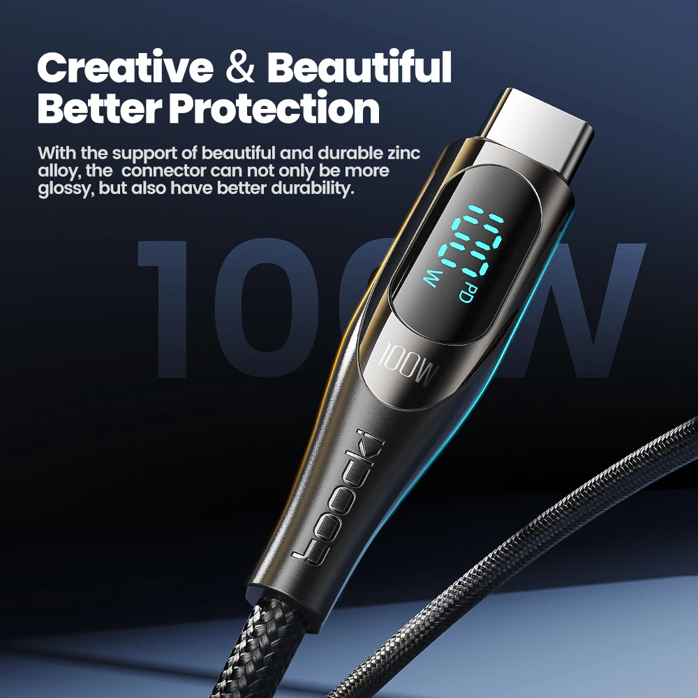 Toocki 100W Dsiplay USB a Cable tipo C 6A carga rápida para ordenador portátil Smasung S23 Huawei P50 Mate 40 Xiaomi Realme Cable de datos USB - imagen 4