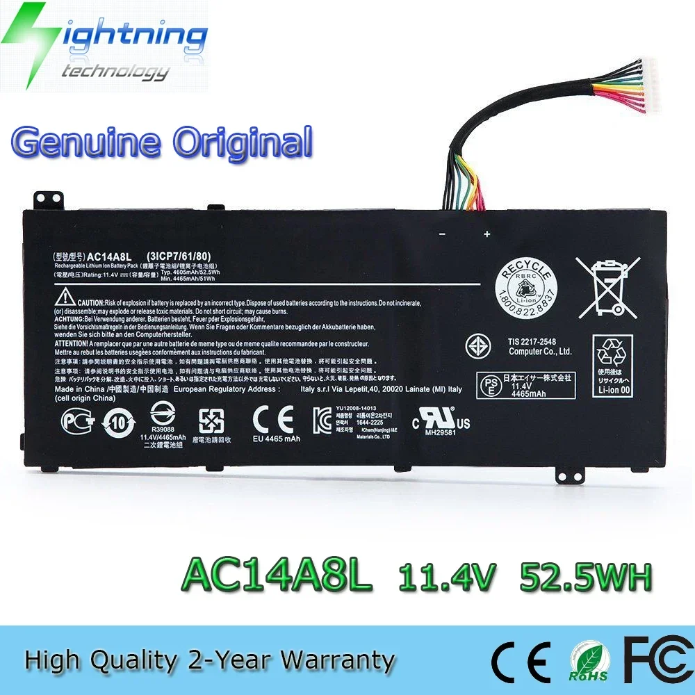 Batería de ordenador portátil Original y genuino AC14A8L 11,4 V 4465mAh para Acer V15 Nitro Aspire VN7-571G VN7-591G VN7-791G AC15B7L
