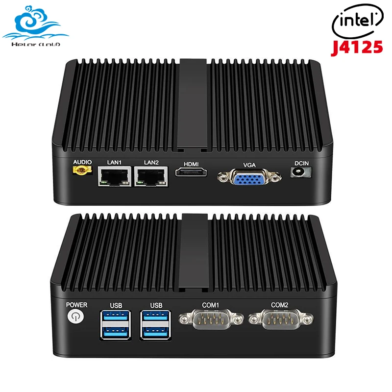 Mini PC Industrial sin ventilador, Intel Celeron J4125, Windows 10, 2xgigabit, Ethernet, 2x, RS232, DDR4, HDMI, VGA, WIFI, computadora 3G/4G - imagen 2