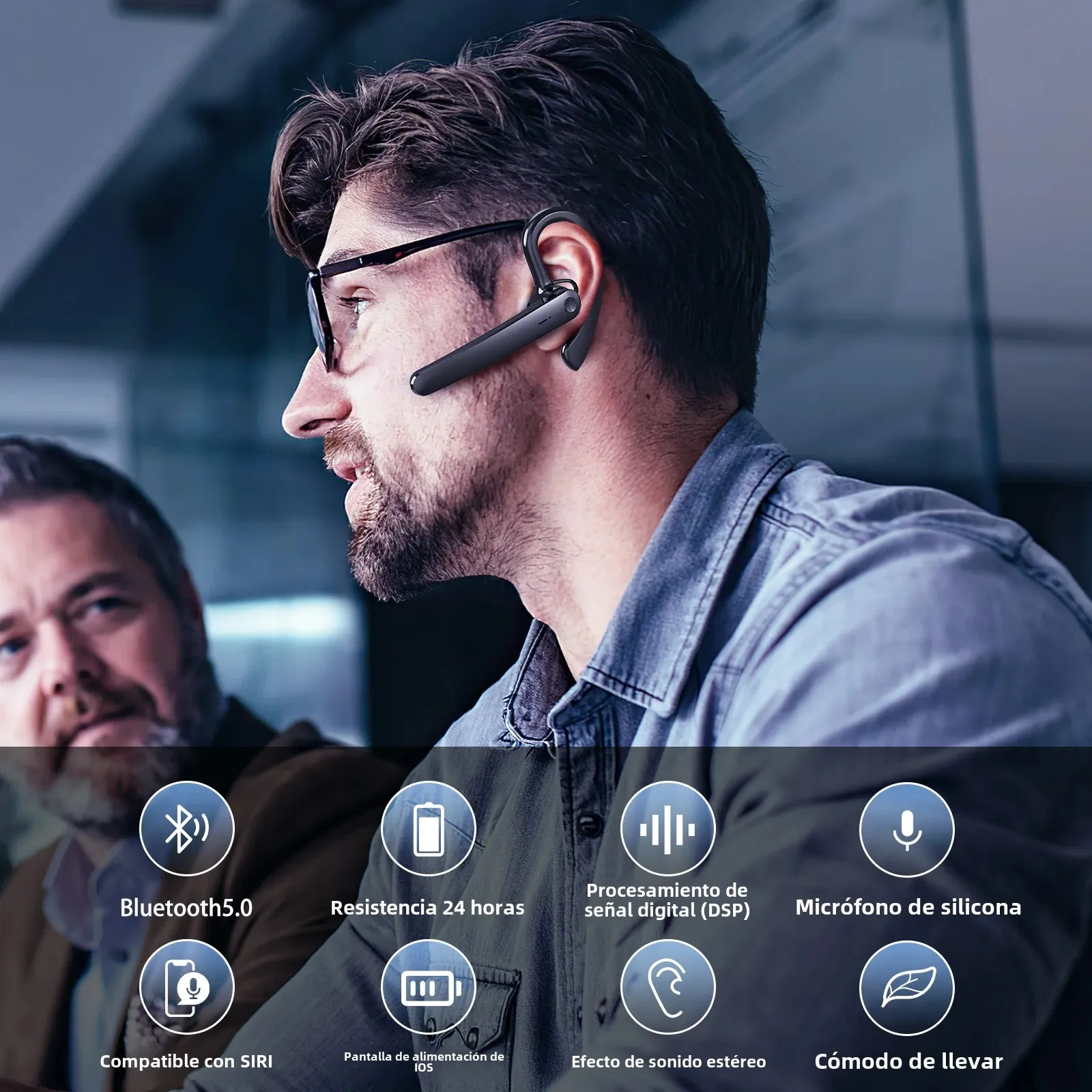 Auriculares inalámbricos Bluetooth con micrófono, Auriculares ENC con cancelación de ruido, Auriculares parlantes manos libres, Auriculares para negocios y conducción - imagen 3