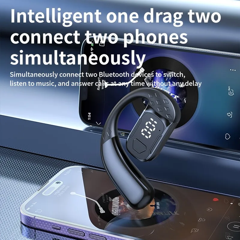 Inalámbrico Bluetooth 5.4 abierto 180 °   Auriculares giratorios de conducción de aire con pantalla LED de batería en ambos oídos y auriculares con micrófono - imagen 5