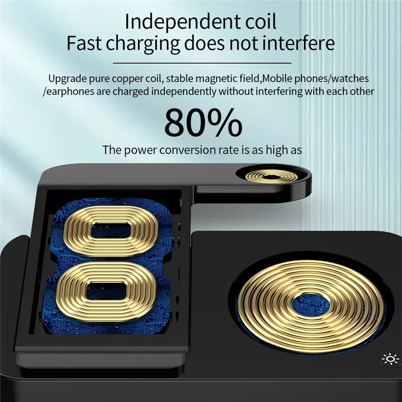 Estación de carga inalámbrica plegable 4 en 1, 30W, para iPhone 14, 13, 12 Pro Max, Airpods para Samsung Galaxy Watch 6, 5, 4, 3, S22, S21, S20 - imagen 4