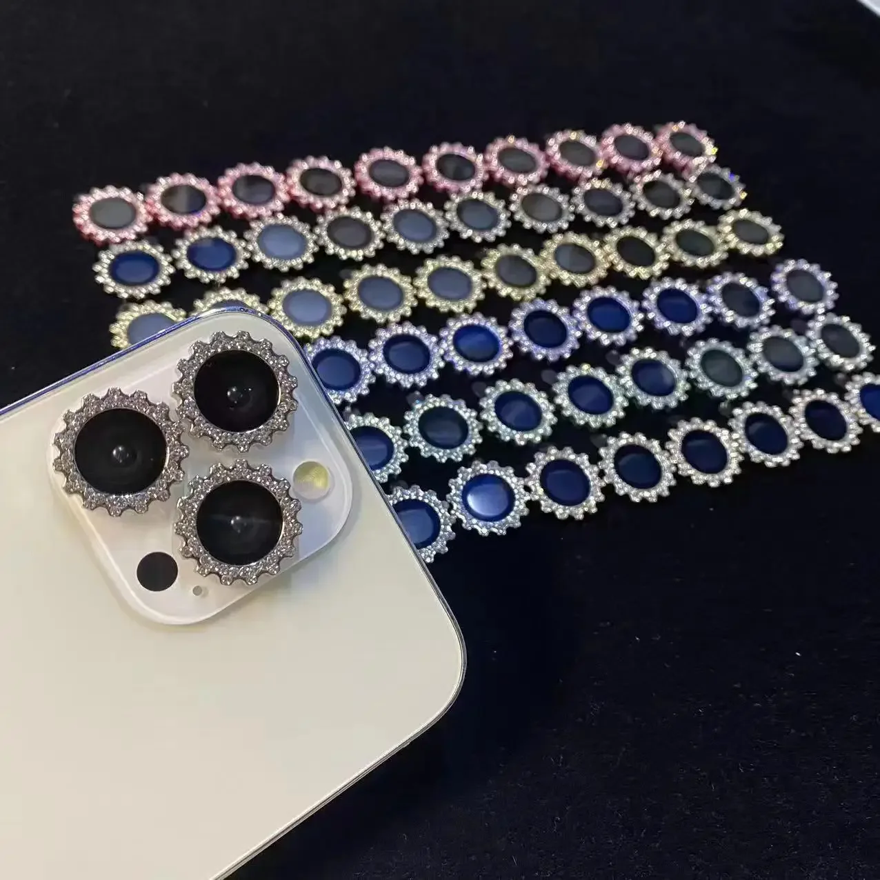 2-3 uds Protector de lente de cámara de diamante de cristal para iPhone 15ProMax 11Pro 14Plus 13pro 12Mini funda protectora de lente de cámara de cubierta completa