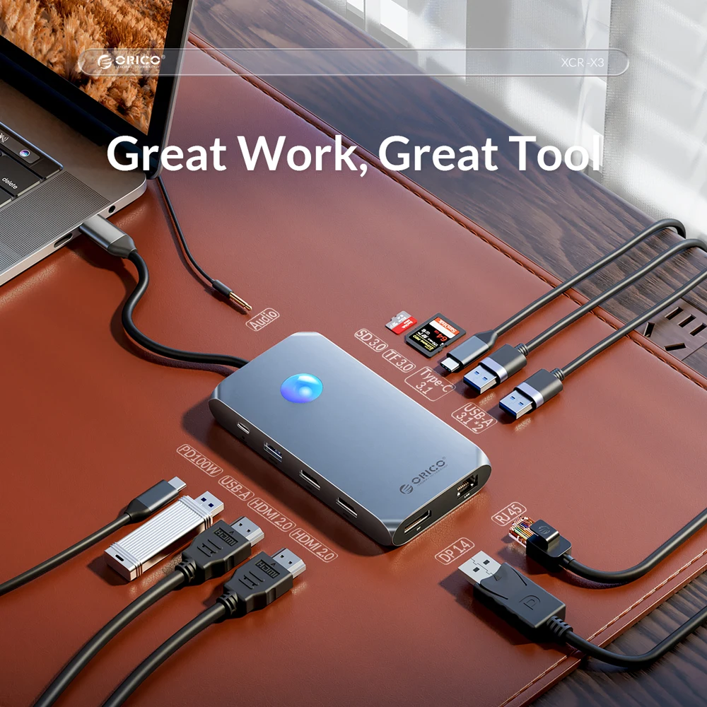 ORICO-estación de acoplamiento tipo C HUB a 4K60Hz, adaptador USB 3,0 compatible con HDMI, carga RJ45 PD100W para Macbook Pro, Accesorios para ordenador portátil - imagen 2