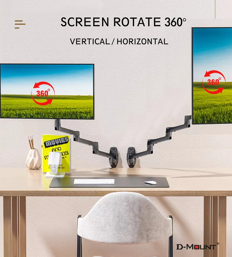 D-MOUNT 7014 Resorte mecánico de aluminio 17 "-32" soporte de montaje en pared para monitor de TV extra 4 secciones brazo largo movimiento completo girar 3-6 kg - imagen 5