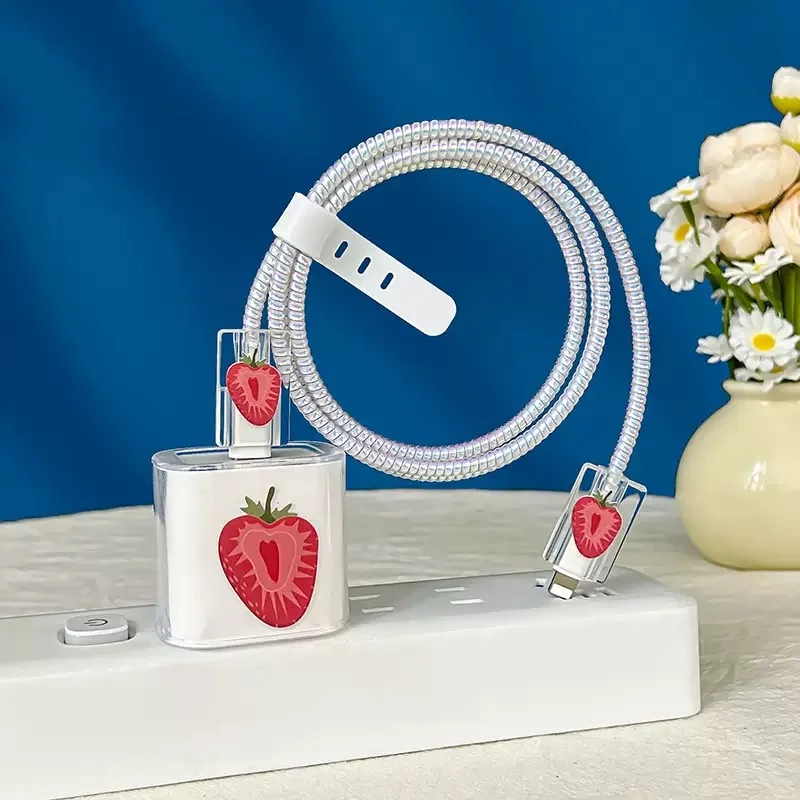 Protectores de cargador, funda de cargador Ins Fruit Peach, enrollador de Cable antirotura para cargador IP 18/20w para IPhone12 13 14 - imagen 5