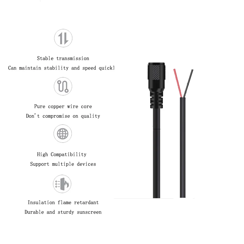 Fuente de alimentación hembra de 12V y 5A CC, Cable de extensión DIY, luz LED, Cable Jack de 20 AWG, conector CC para CCTV, enchufe de 5,5x2,1mm - imagen 2