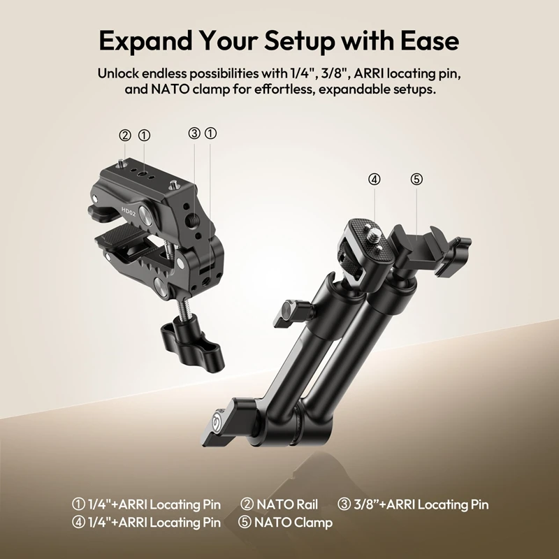 Ulanzi Kit de brazo mágico de 10 pulgadas HD02 con zapata fría con tornillo súper abrazadera de 1/4" 360 °   Cabeza de bola ajustable para soporte de cámara de montaje de monitor - imagen 5