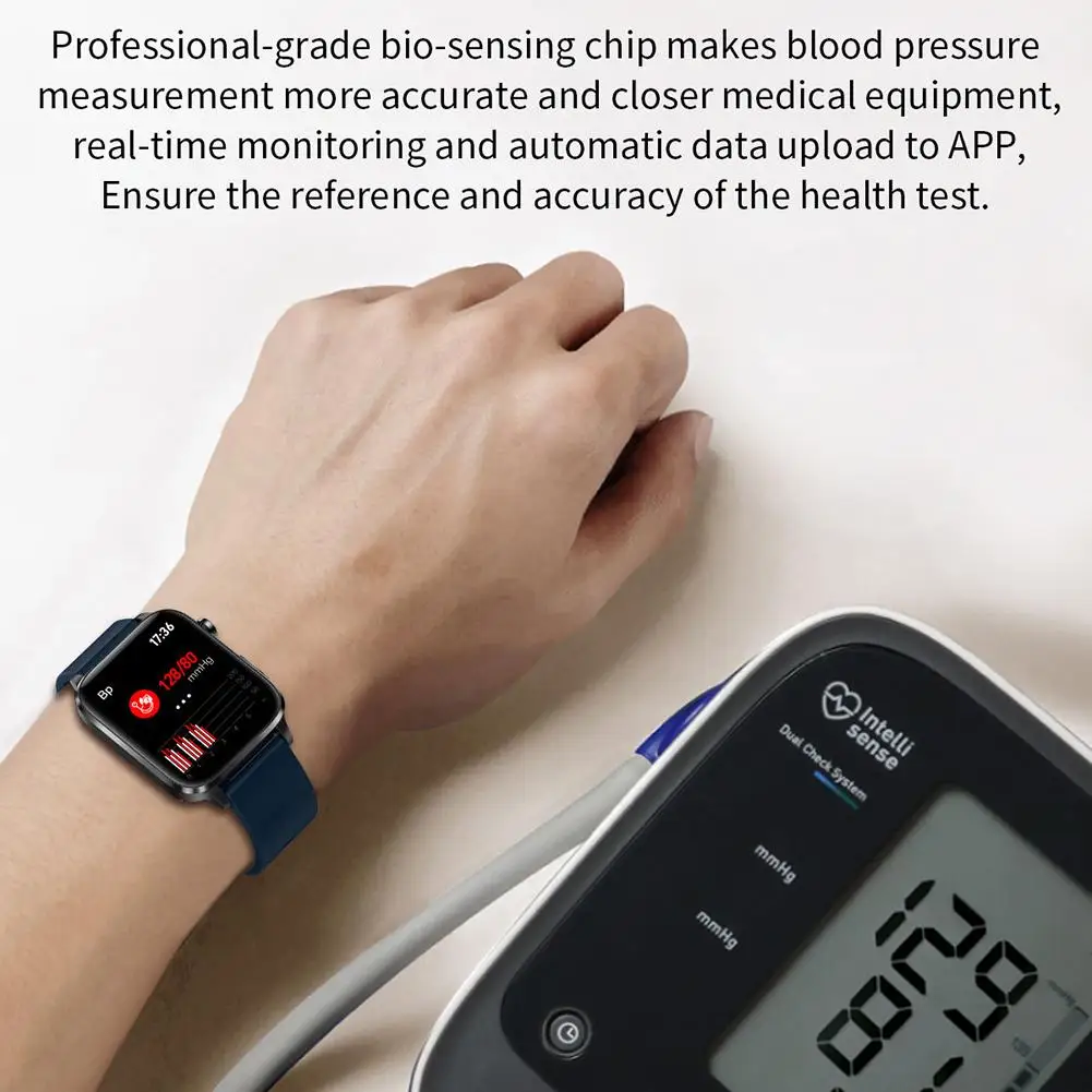Reloj inteligente F100, dispositivo con control del ritmo cardíaco, 1,7 pulgadas, temperatura corporal, glucosa en sangre, SPO2, BP, 24H, 1 unidad - imagen 5