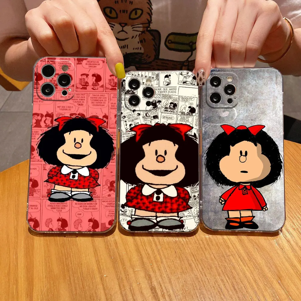 Mafalda-funda transparente de chica de dibujos animados para iPhone, carcasa suave y transparente para iPhone 16, 11, 15, 14 Pro Max, 12, 13 Mini, 16 Pro Plus, X, XS, 8, 7 - imagen 2