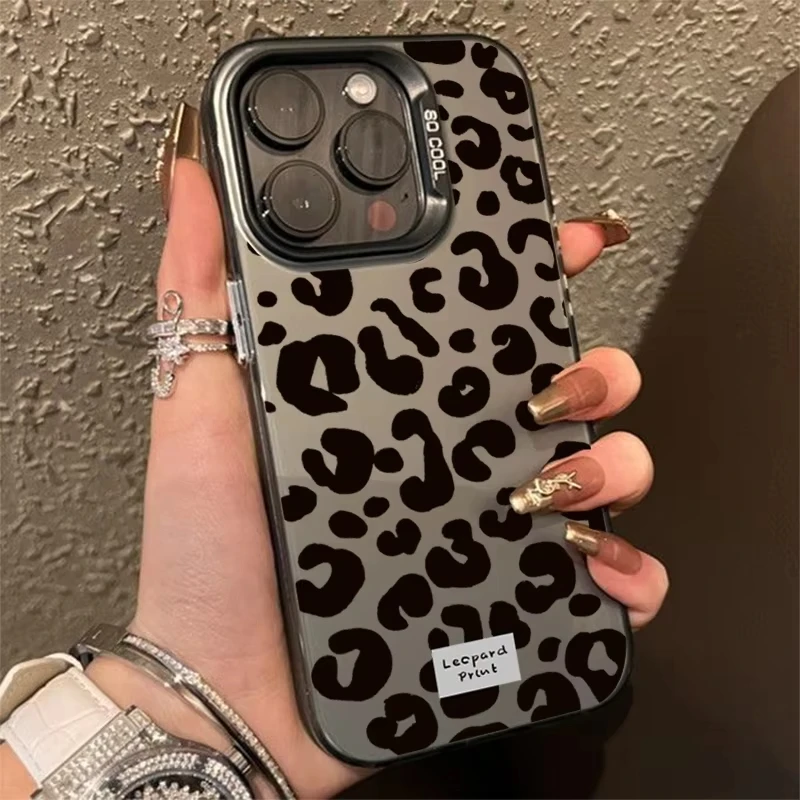Funda de teléfono IMD chapada con estampado de leopardo colorido, adecuada para iPhone 16 15 Pro Max 14 13 12 11 Pro 16E 7 8 Plus X XS XR SE2