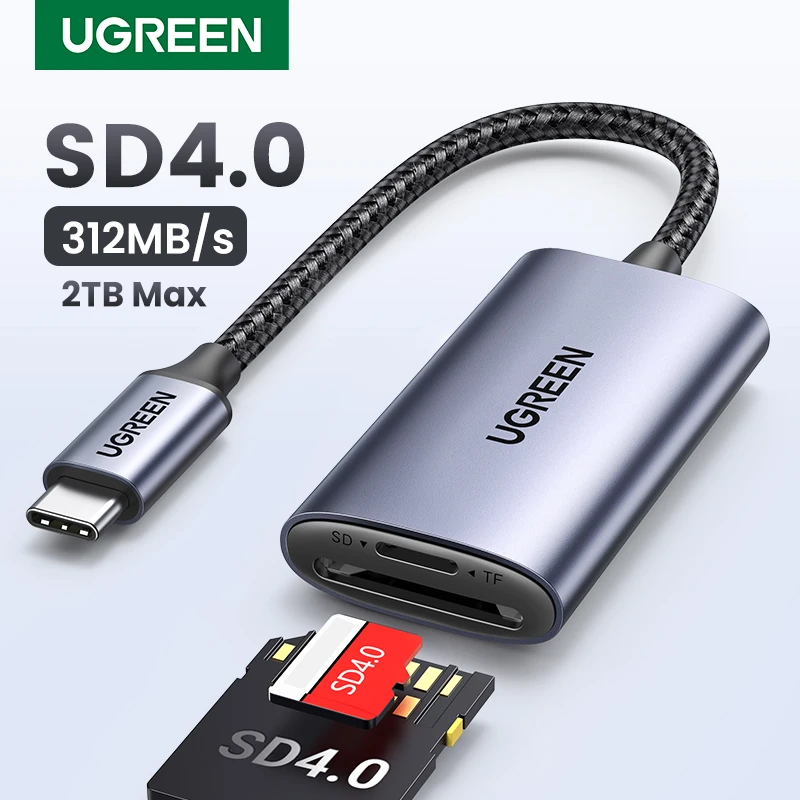 UGREEN-lector de tarjetas SD4.0, adaptador de tarjeta de memoria TF a SD, MicroSD, USB-C, 312 MB/s, para ordenador portátil, teléfono, Macbook, Windows, MacOS