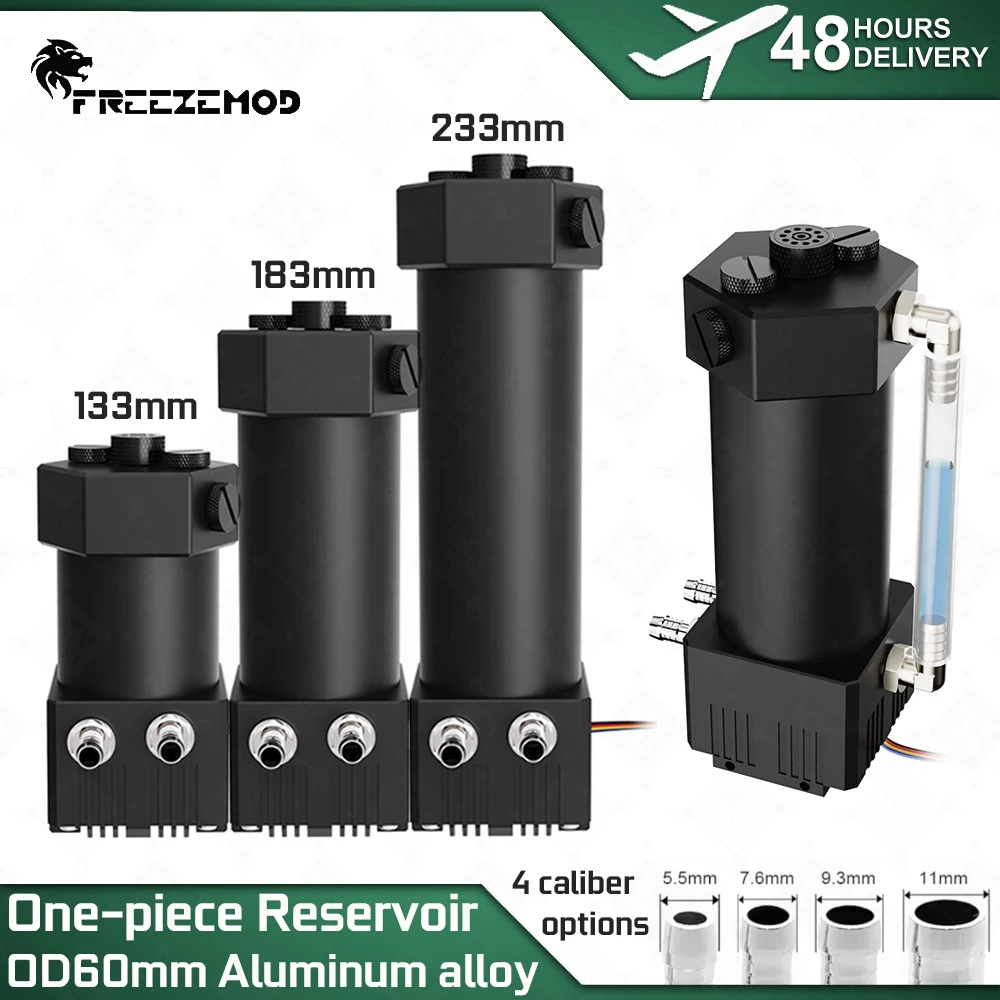 FREEZEMOD Depósito de aleación de aluminio de una sola pieza con capacidad visible de 133 mm/183 mm/233 mm y válvula de escape Pagoda PUB-JSM6