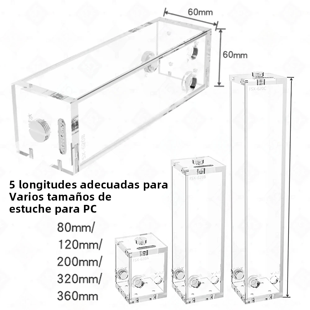 FREEZEMOD 80/120/200/320/360mm tanque de agua acrílico cuadrado con pantalla de filtro de salida soporte de montaje plateado/negro FXSX-F620 - imagen 5