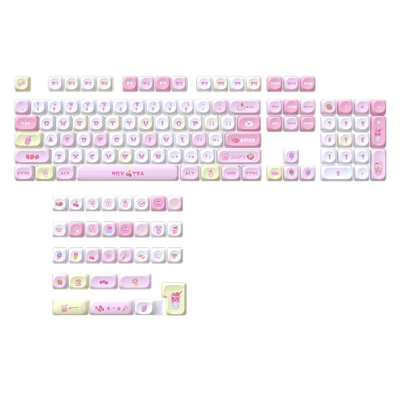 Tapa de tecla con cuentas de fresa, Material MOA PBT, juego completo pequeño DIY, 125 teclas, sublimación de tinte, corazón rosa para niña, bonitas tapas de teclado - imagen 4