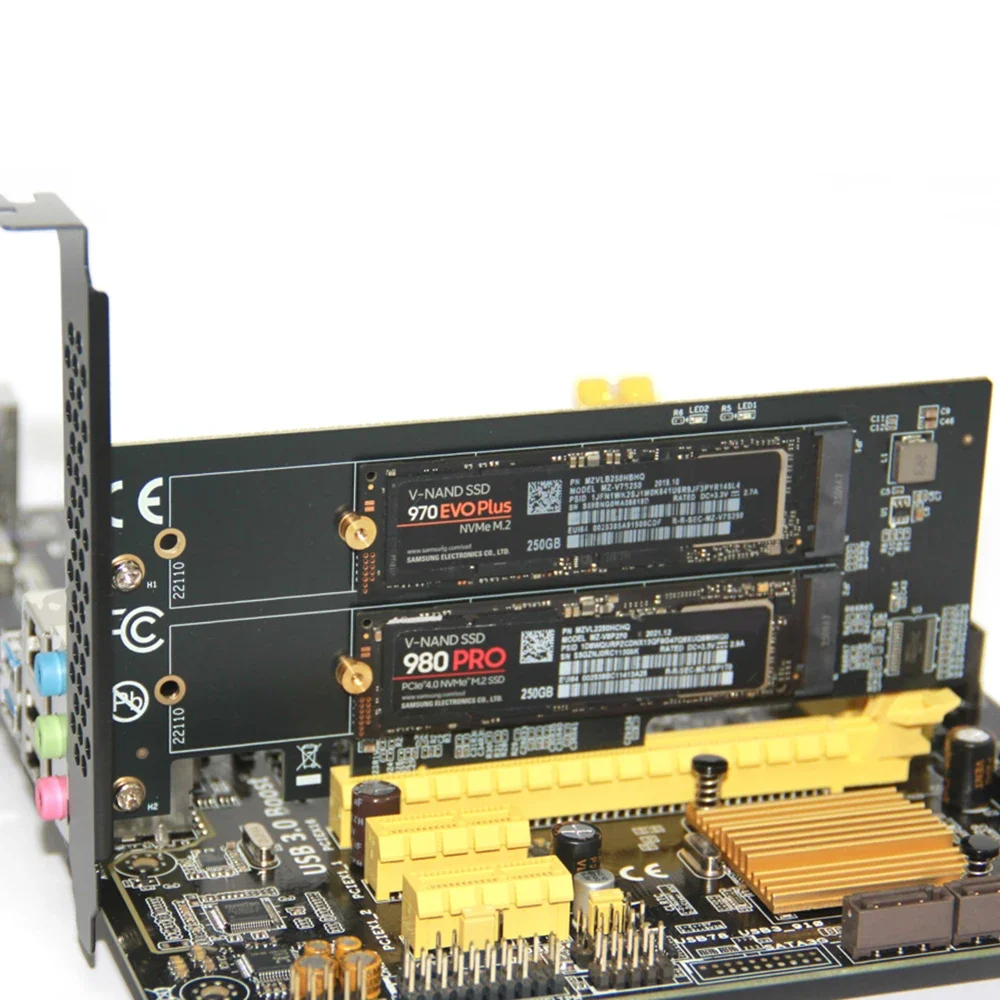 Tarjeta de expansión 1 a 2xNVME PCle4.0 X8 para placa base de PC M.2 NVMe SSD X1 X4 X8 tarjeta de expansión PCIe 3,0 para 2230 2242 2260 2280 - imagen 2