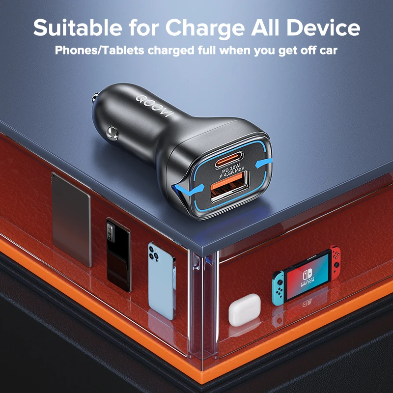 QOOVI-cargador de coche de 42,5 W, dispositivo de carga rápida PD USB tipo C para iPhone 14 Pro, 3,0, teléfono, Xiaomi, Samsung, POCO - imagen 5