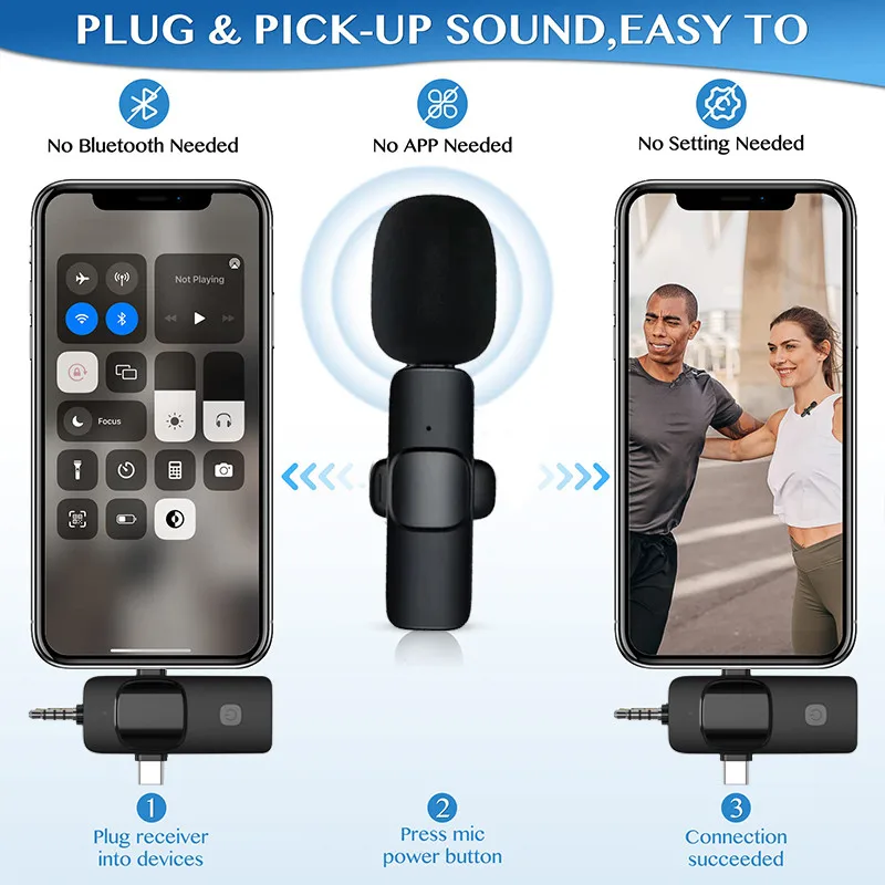 Micrófono Lavalier 3 en 1, micrófono dinámico inalámbrico, grabación de Audio y vídeo, transmisión en vivo, micrófono para juegos para cámara iOS y Android - imagen 3