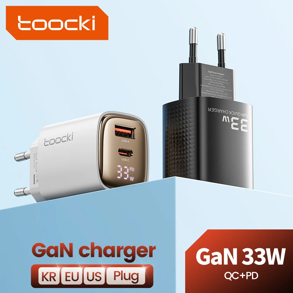 Toocki-cargador USB tipo C GaN de 33W, dispositivo de carga rápida con pantalla Digital, para iPhone 15, 14, 13, 12, Samsung Galaxy S23, S22 y Xiaomi