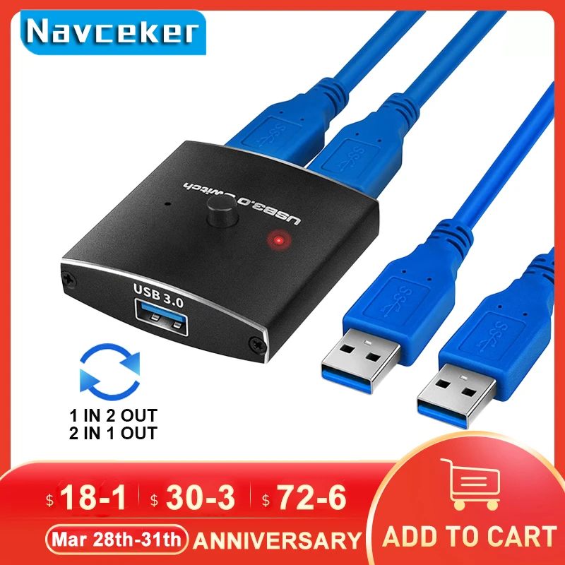 2023 USB 3,0 interruptor 2 PC Selector de interruptor USB caja de conmutador bidireccional USB interruptor para compartir 2 ordenadores para teclado, ratón - imagen 2