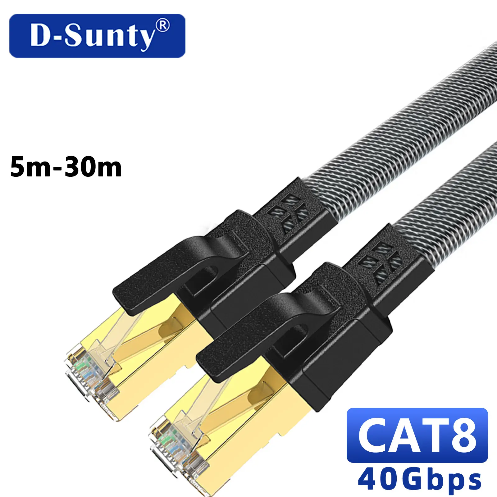 Cable Ethernet CAT8 40Gbps Nylon trenzado red parche Lan Cable para PC módem portátil PS 5 enrutador RJ45 Cable plano Ethernet Cat 8