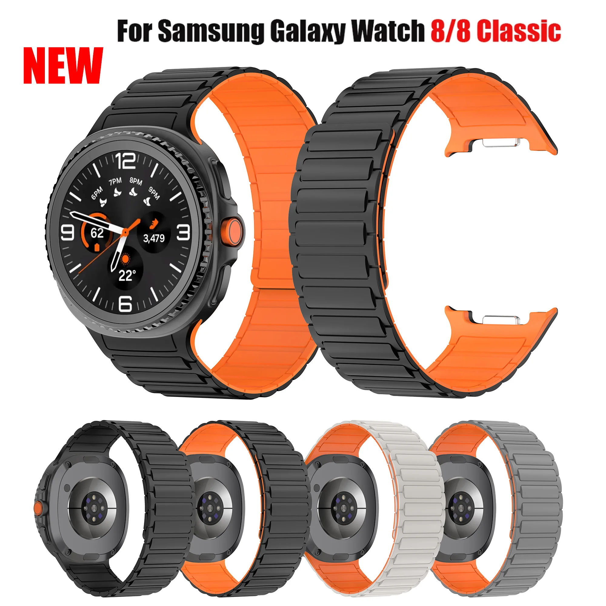 Correa de silicona para Samsung Galaxy Watch 8, pulsera suave de 40mm y 44mm, banda sin espacio para Galaxy Watch 8, pulsera magnética clásica de 46mm