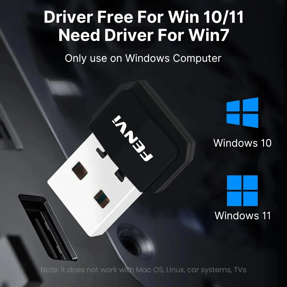 Fvi-adaptador Dongle USB Blue-tooth 5,4, controlador inalámbrico gratis para PC, ratón, teclado, música, tarjeta de Audio, receptor, transmisor y altavoz - imagen 2