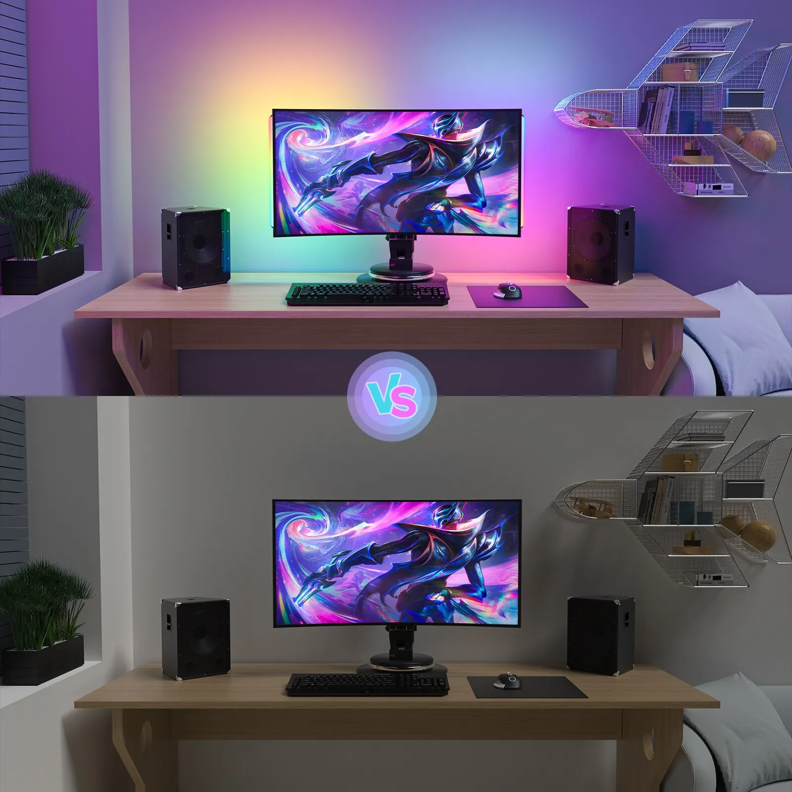 Luces de juego WILLED 2 en 1 bajo Monitor para juegos, mesa de juegos con control remoto para luz de teclado PC - imagen 5