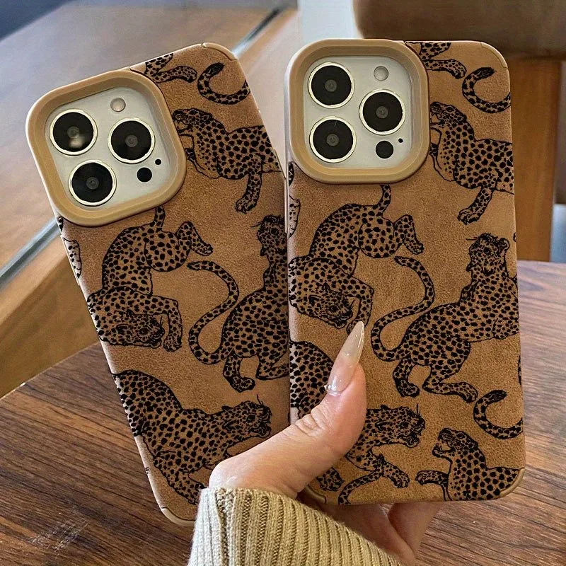 Funda de teléfono de cuero regenerado con patrón de leopardo vivo para iPhone 17 16 15 14 Pro Max 13 12 11 XS XR X 16 Plus cubierta de parachoques a prueba de golpes - imagen 5