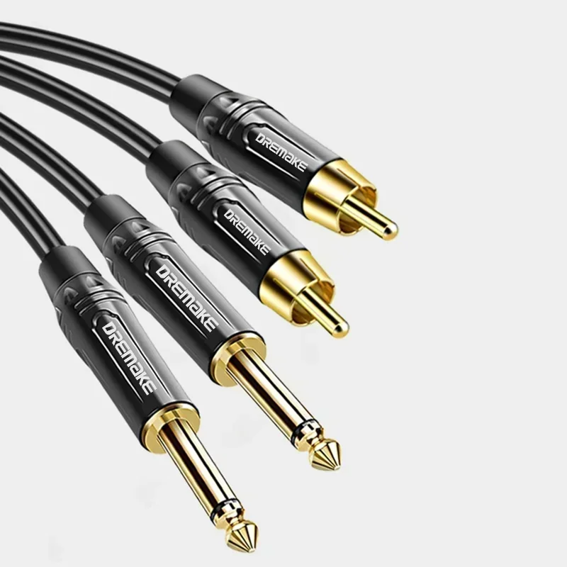 Cable de Audio RCA a 1/4 2 6,35mm TS a 2 RCA macho a macho Cables adaptadores de Audio estéreo para micrófono mezclador tarjeta de sonido amplificador - imagen 2