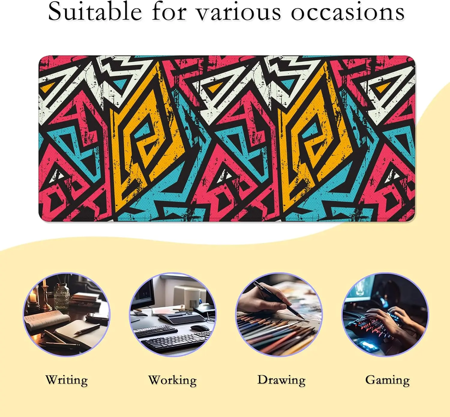 Alfombrilla de ratón grande para juegos con grafiti brillante, alfombrilla de escritorio extendida XXL para oficina, computadora, teclado con Base antideslizante cosida - imagen 3