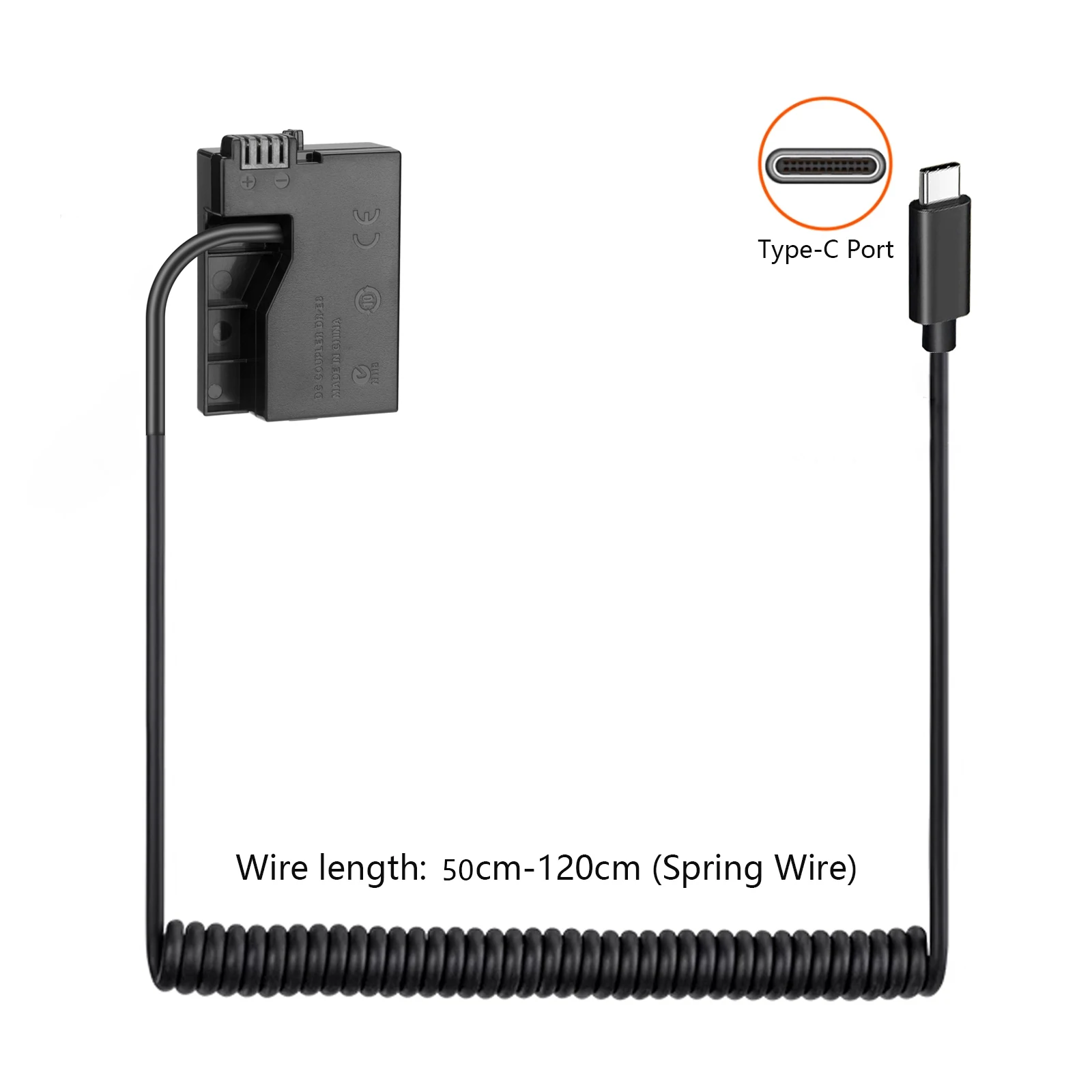 Batería ficticia de USB-C a DR-E8, Cable adaptador de LP-E8, reemplazo de USB-C para cámaras Canon EOS 550D, 600D, 650D, 700D DSLR