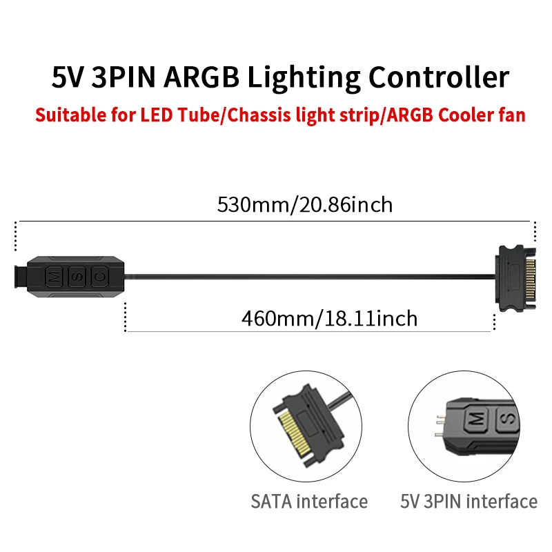 Controlador TEUCER LC-S50R ARGB 5V 3PIN a SATA Cable de extensión de interfaz regulador de luz con Control remoto para ventilador con cubierta de PC - imagen 4