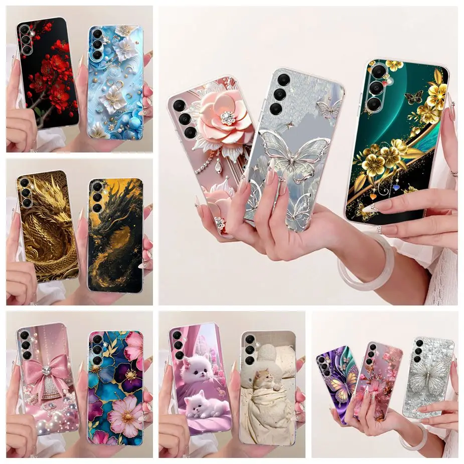 Para Samsung Galaxy A04s A05s funda de lujo con flores y mariposas funda pintada suave funda de teléfono delgada para Samsung A04s Galaxy A05s Shell