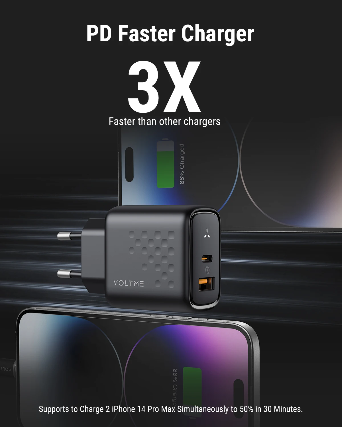 VOLTME 35W PD USB C cargador GaN III Tech cargador rápido bloque de cargador de pared rápido para iPhone 15 Pro Max MacBook iPad Steam Deck - imagen 3